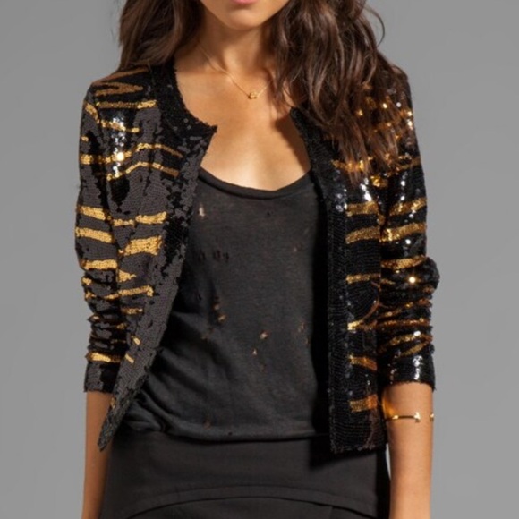 Lover + Friends Excusez Moi Sequin Jacket in Wildcat Sz XS - Picture 2 of 12